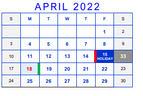 District School Academic Calendar for Cater Elementary for April 2022