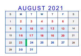 District School Academic Calendar for Hector P Garcia Elementary for August 2021