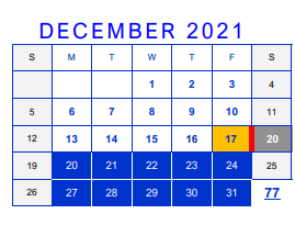 District School Academic Calendar for Bethune Early Childhood Center for December 2021