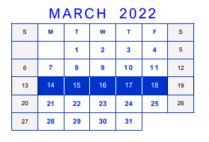 District School Academic Calendar for Jefferson Elementary for March 2022