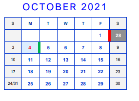 District School Academic Calendar for Bell County Nursing & Rehab Center for October 2021