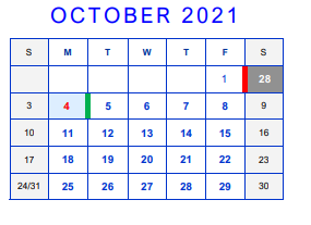 District School Academic Calendar for Bonham Middle for October 2021