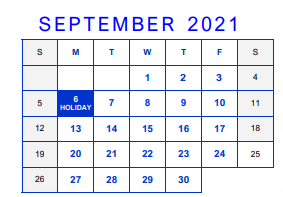 District School Academic Calendar for Cater Elementary for September 2021