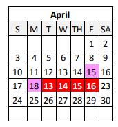 District School Academic Calendar for Dularge Middle School for April 2022