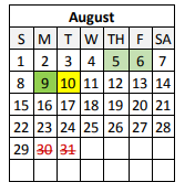 District School Academic Calendar for Legion Park Middle School for August 2021