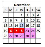 District School Academic Calendar for Elysian Fields Middle School for December 2021