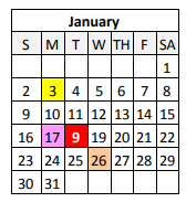 District School Academic Calendar for Elysian Fields Middle School for January 2022