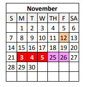 District School Academic Calendar for Juvenile Detention Center Alternative School for November 2021