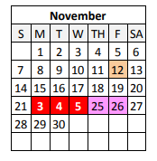 District School Academic Calendar for Elysian Fields Middle School for November 2021