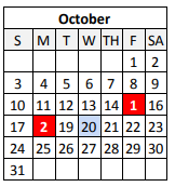 District School Academic Calendar for Pointe-aux-chenes Elementary School for October 2021