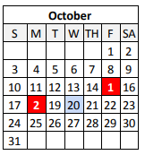 District School Academic Calendar for Elysian Fields Middle School for October 2021