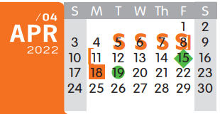 District School Academic Calendar for Martha & Josh Morriss Math & Engin for April 2022