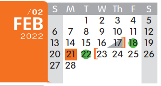 District School Academic Calendar for Spring Lake Park Elementary for February 2022