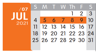 District School Academic Calendar for Dunbar Intermediate Center for July 2021