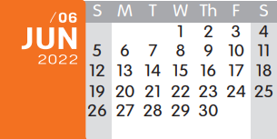 District School Academic Calendar for Dunbar Intermediate Center for June 2022