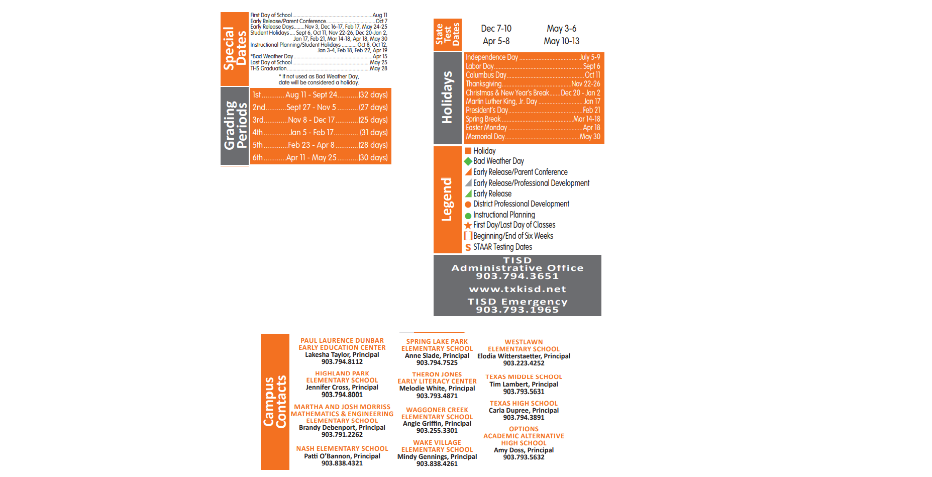 District School Academic Calendar Key for Dunbar Intermediate Center