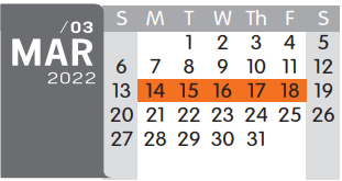 District School Academic Calendar for Options for March 2022