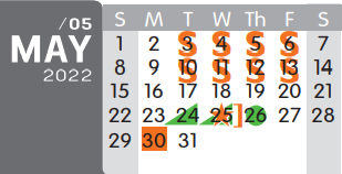 District School Academic Calendar for Bowie County Jjaep for May 2022