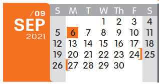 District School Academic Calendar for Options for September 2021