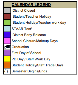 District School Academic Calendar Legend for Thorndale Middle
