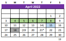 District School Academic Calendar for Williamson Co J J A E P for April 2022