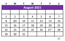 District School Academic Calendar for Williamson Co J J A E P for August 2021