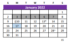 District School Academic Calendar for Thrall High School for January 2022