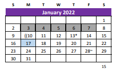 District School Academic Calendar for Lott Detention Center for January 2022