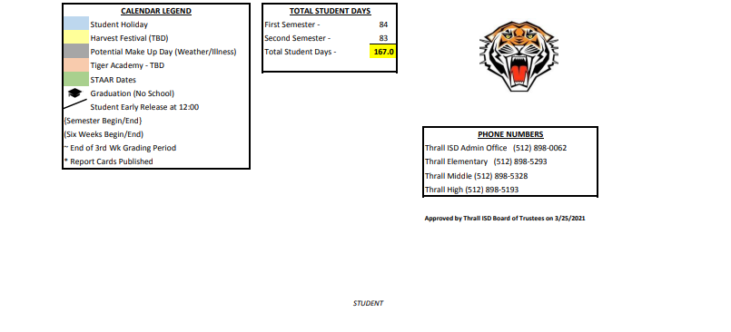 District School Academic Calendar Key for Thrall Elementary