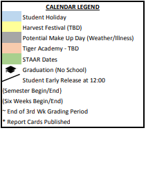 District School Academic Calendar Legend for Thrall High School