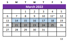 District School Academic Calendar for Williamson Co J J A E P for March 2022