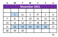 District School Academic Calendar for Williamson Co J J A E P for November 2021
