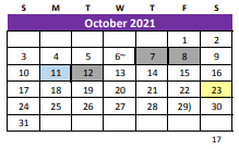 District School Academic Calendar for Lott Detention Center for October 2021