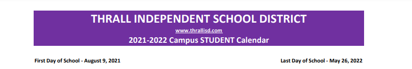 District School Academic Calendar for Thrall Elementary