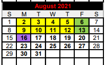 District School Academic Calendar for Three Rivers High School for August 2021