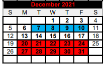District School Academic Calendar for Three Rivers High School for December 2021