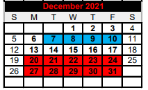 District School Academic Calendar for Three Rivers Middle for December 2021