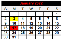 District School Academic Calendar for Three Rivers Elementary for January 2022
