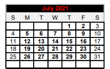 District School Academic Calendar for Three Rivers Elementary for July 2021