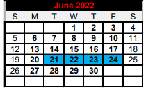 District School Academic Calendar for Three Rivers Elementary for June 2022