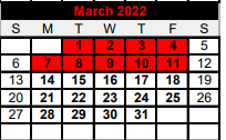 District School Academic Calendar for Three Rivers Middle for March 2022