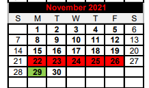 District School Academic Calendar for Three Rivers Middle for November 2021