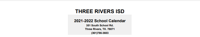 District School Academic Calendar for Three Rivers Elementary
