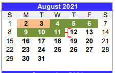 District School Academic Calendar for Blessing Elementary for August 2021
