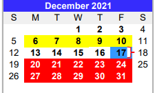 District School Academic Calendar for Matagorda Co Alter for December 2021