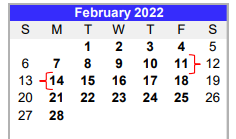 District School Academic Calendar for Matagorda Co Alter for February 2022