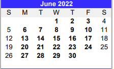 District School Academic Calendar for Matagorda Co Alter for June 2022