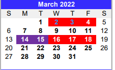 District School Academic Calendar for Matagorda Co Alter for March 2022