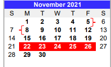 District School Academic Calendar for Matagorda Co Alter for November 2021