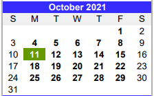 District School Academic Calendar for Blessing Elementary for October 2021